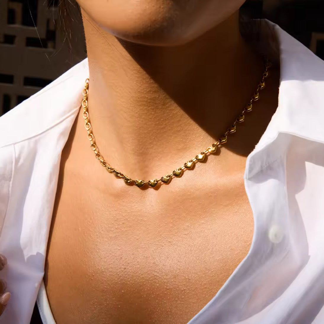 Vintage Puff Heart Link Necklace