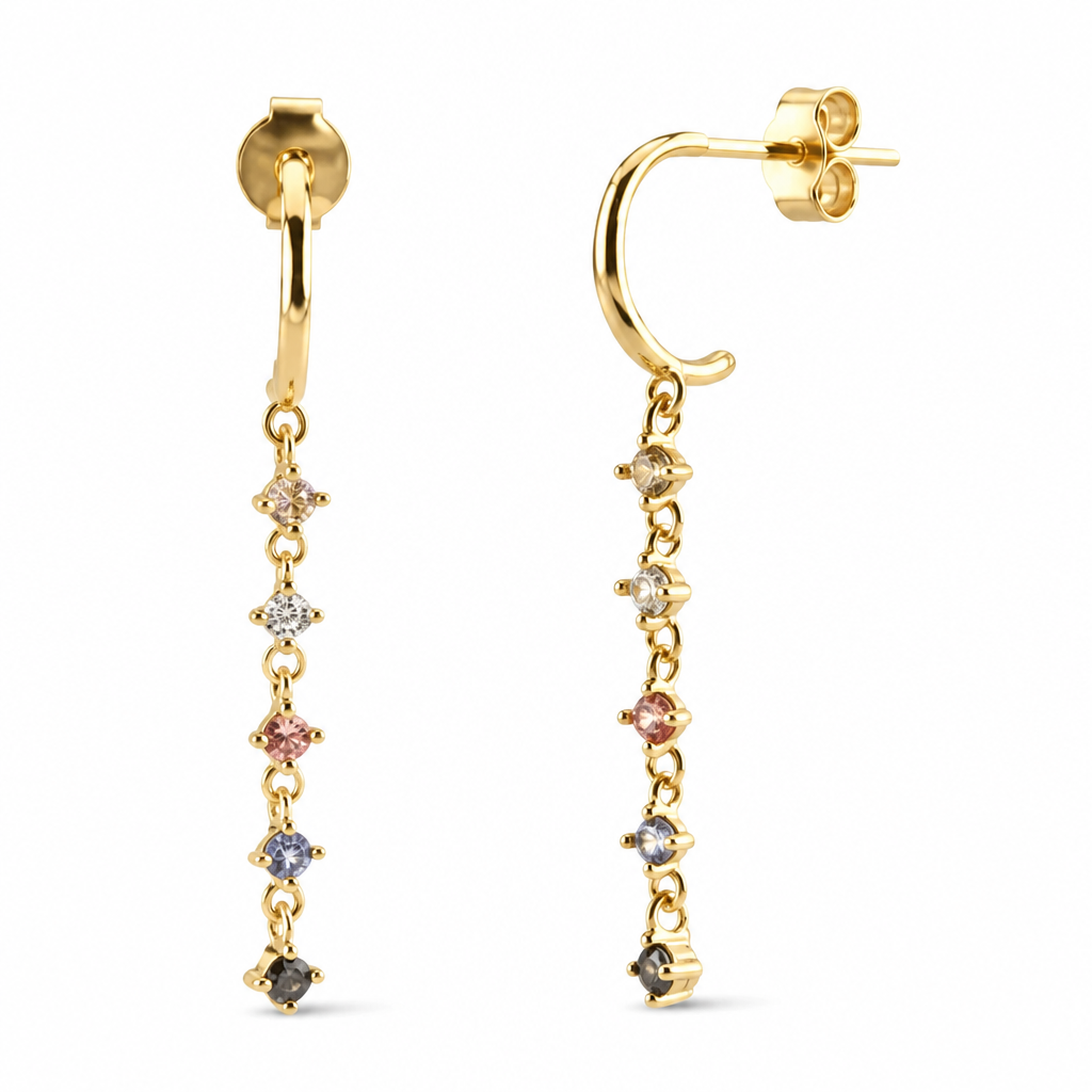 Gold Crystal Chain Hoop Earrings, Minimalist Drop Earrings for Women