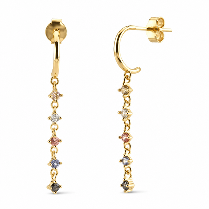 Gold Crystal Chain Hoop Earrings, Minimalist Drop Earrings for Women
