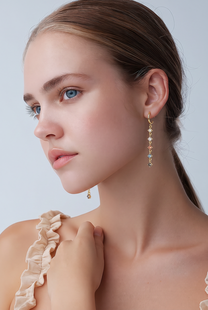 Gold Crystal Chain Hoop Earrings, Minimalist Drop Earrings for Women
