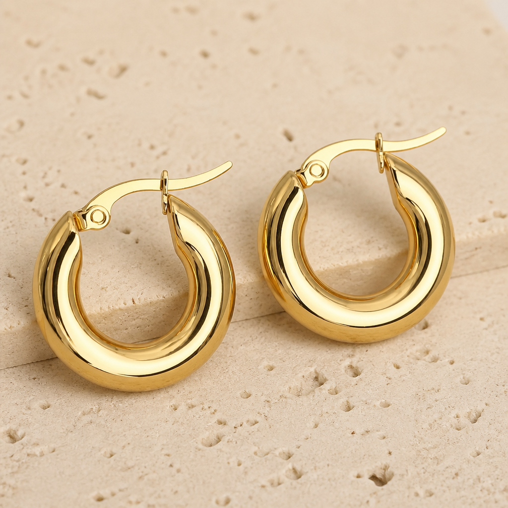 Solid Gold Chunky Hoop Earrings | Thick Polished Everyday Hoops