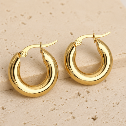Solid Gold Chunky Hoop Earrings | Thick Polished Everyday Hoops