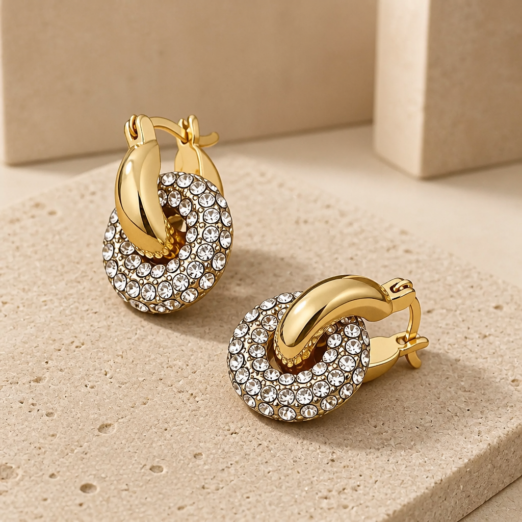 Interlocked Pavé & Polished Chunky Hoop Earrings | Gold Everyday Statement Hoops