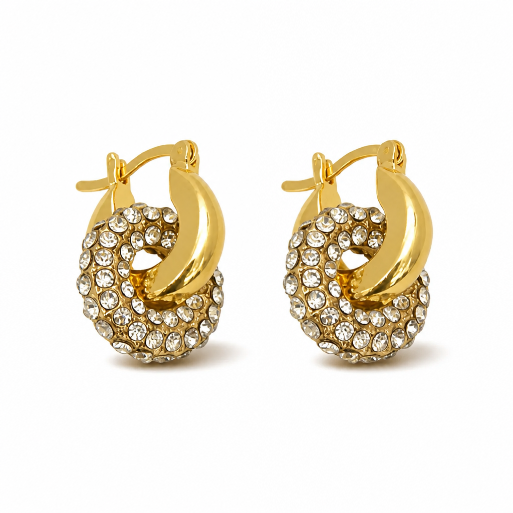 Interlocked Pavé & Polished Chunky Hoop Earrings | Gold Everyday Statement Hoops