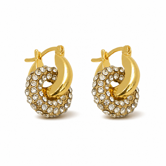 Interlocked Pavé & Polished Chunky Hoop Earrings | Gold Everyday Statement Hoops