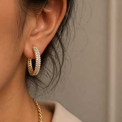 Pavé Crystal Gold Hoop Earrings | Medium Chunky Everyday Hoops