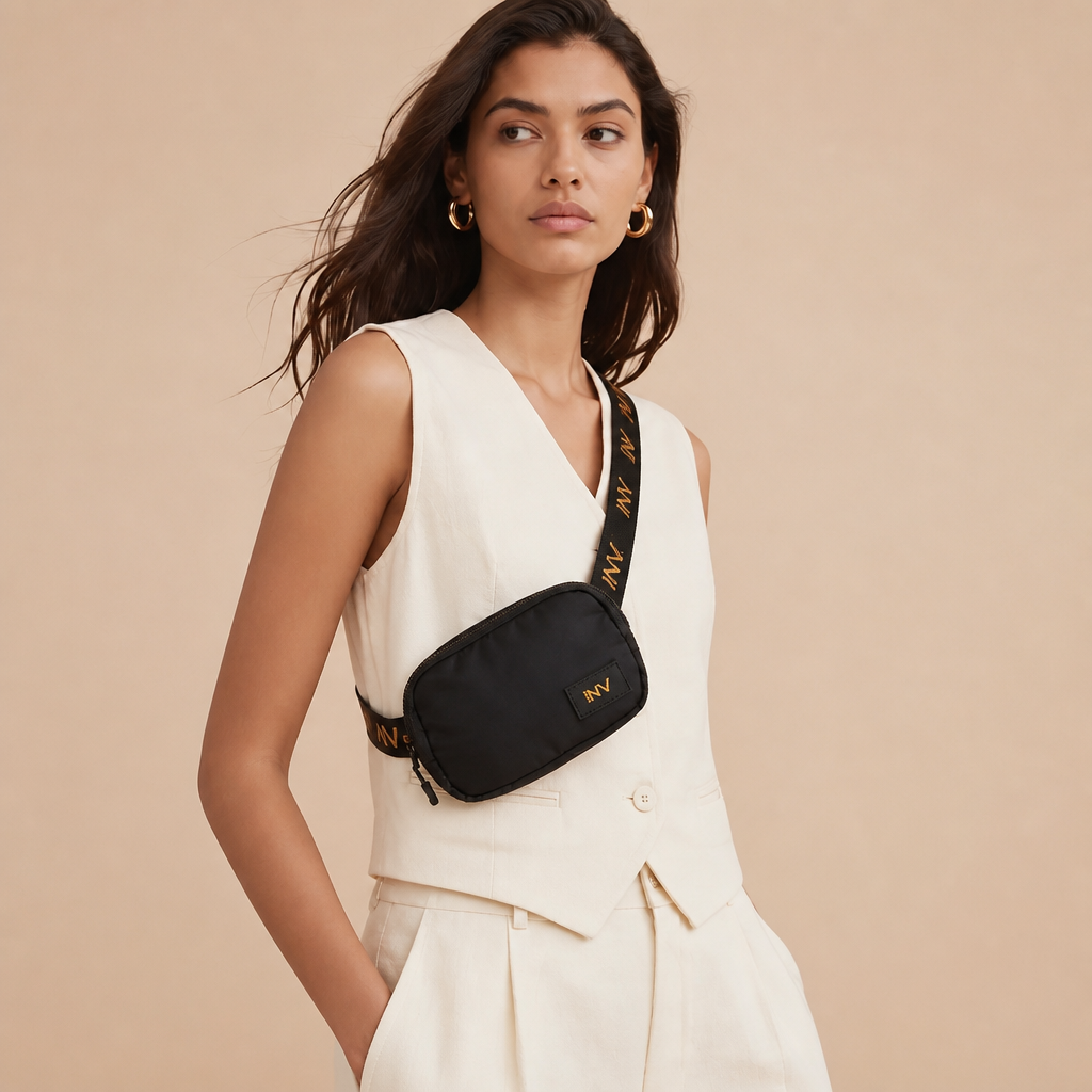 Style-NV Signature Bum Bag & Crossbody | Adjustable Strap, Twin-Zip Black Nylon