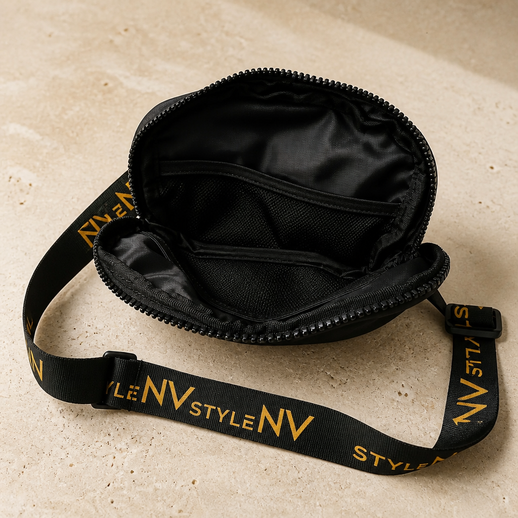 Style-NV Signature Bum Bag & Crossbody | Adjustable Strap, Twin-Zip Black Nylon