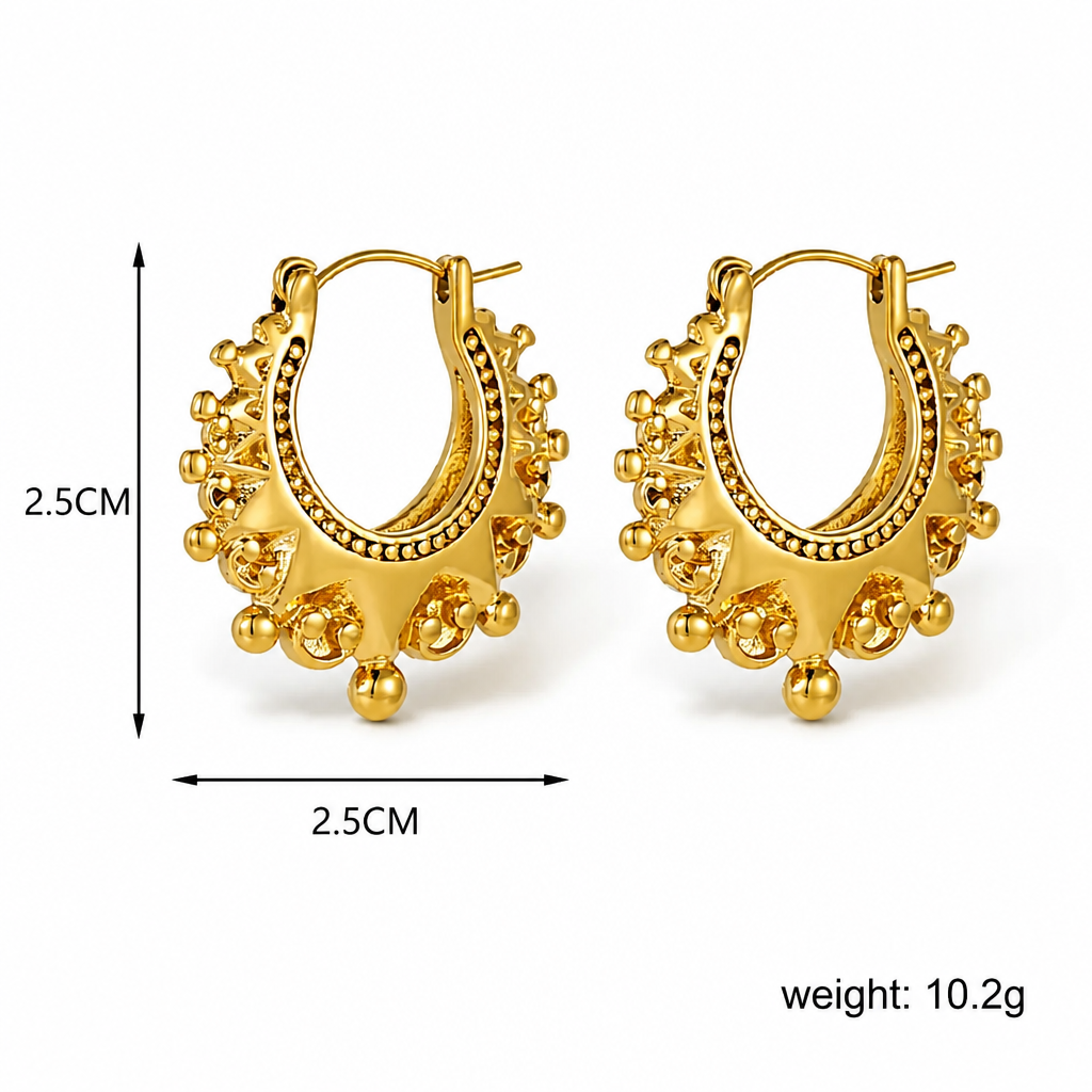 Ornate Gold Boho Hoop Earrings — Beaded Filigree Statement Hoops