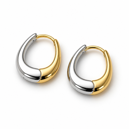Reversible Two-Tone Hoop Oval Earrings – 18K Gold & Silver Stainless Steel