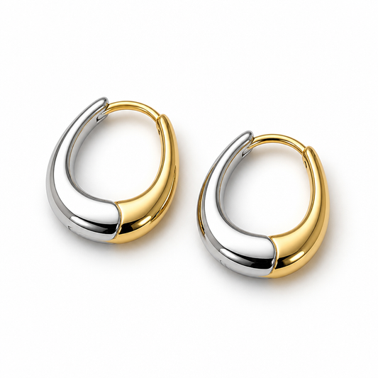 Reversible Two-Tone Hoop Oval Earrings – 18K Gold & Silver Stainless Steel