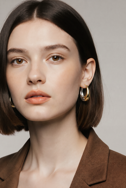 Reversible Two-Tone Hoop Oval Earrings – 18K Gold & Silver Stainless Steel