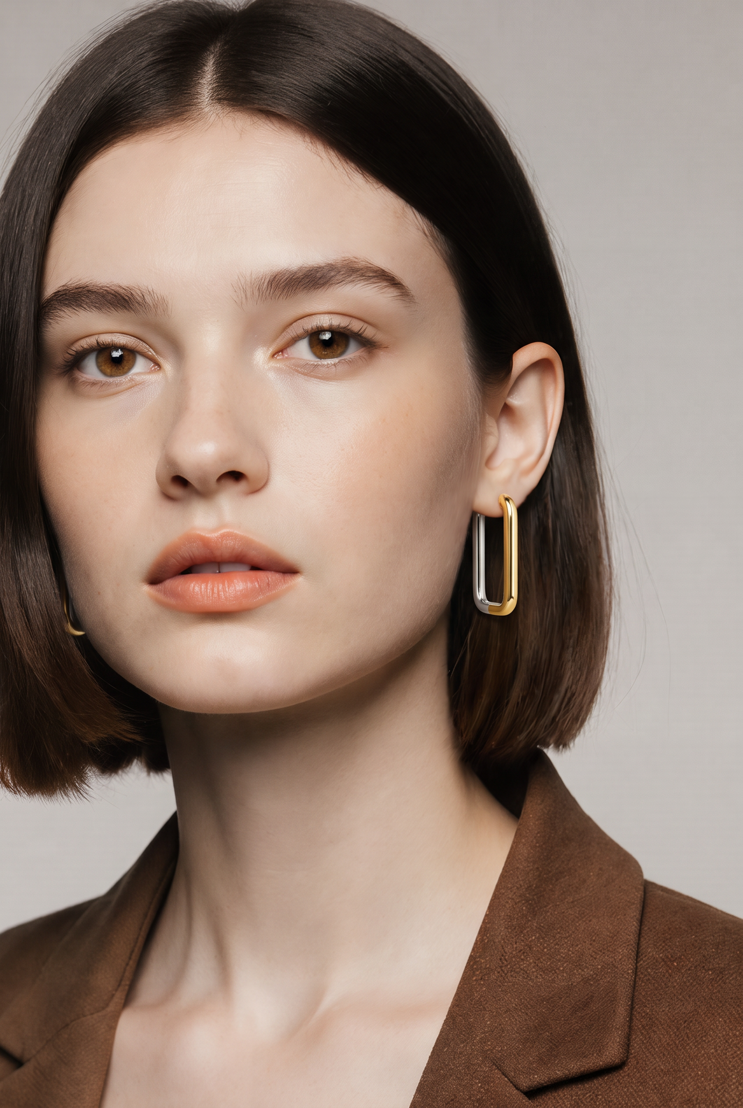 Sleek Reversible Rectangular Hoop Earrings, Two-Tone Gold & Silver | Style NV