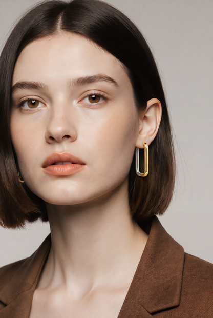 Sleek Reversible Rectangular Hoop Earrings, Two-Tone Gold & Silver | Style NV