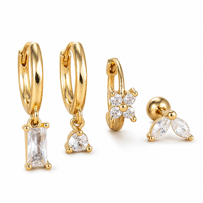 Dainty Gold CZ Earring Stack Set – 4 Piece Mix & Match Collection