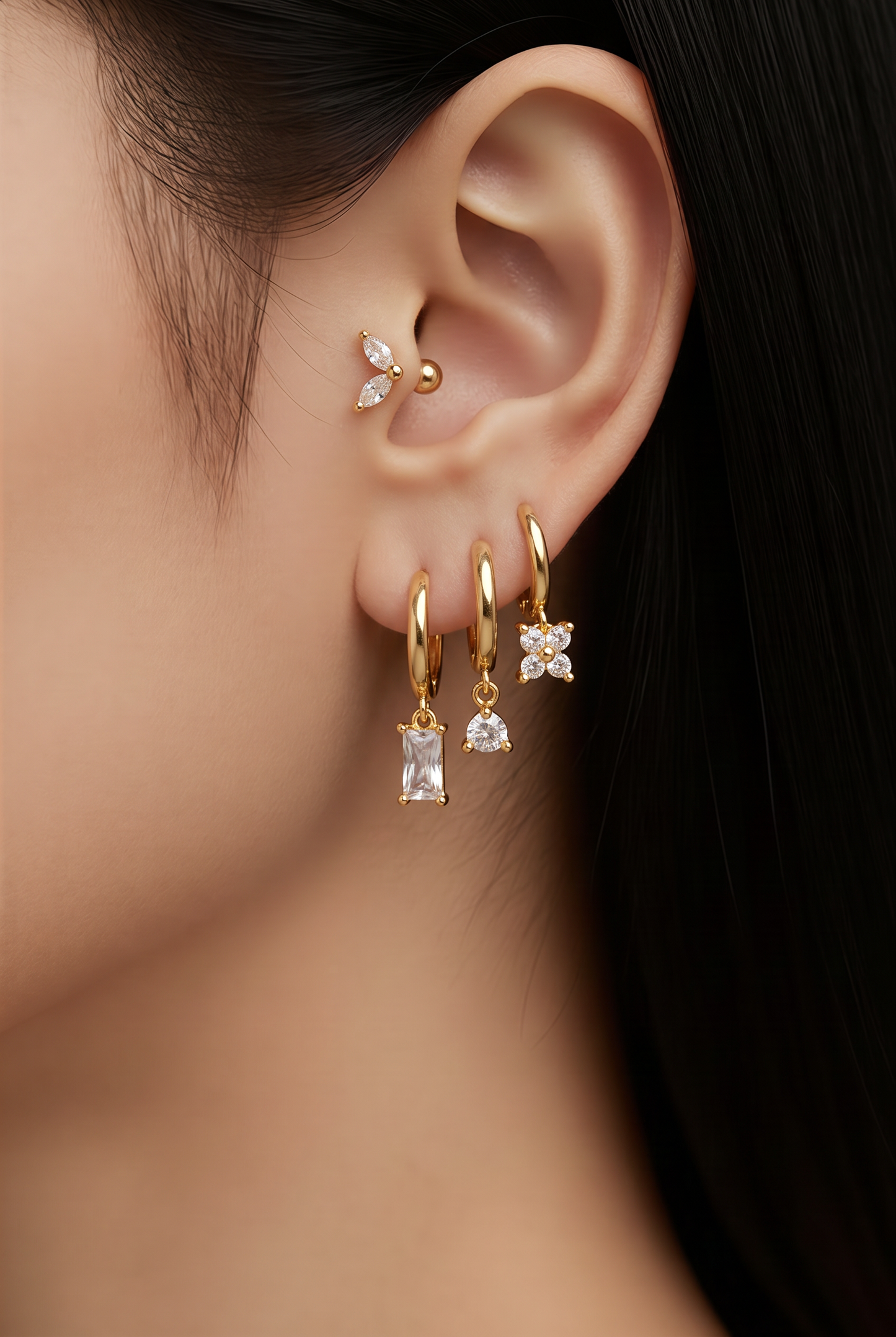 Dainty Gold CZ Earring Stack Set – 4 Piece Mix & Match Collection