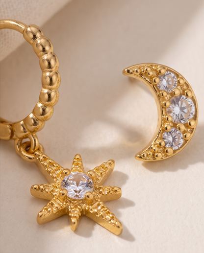 Celestial Stack Earring Set — 6 Piece Gold Mix & Match Studs, Huggies & Dangles