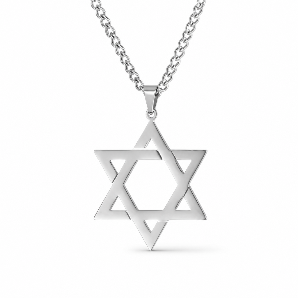Star of David Pendant Necklace — Men’s & Unisex | Silver, Gold, Charcoal | 60cm Curb Chain
