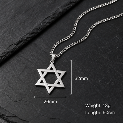 Star of David Pendant Necklace — Men’s & Unisex | Silver, Gold, Charcoal | 60cm Curb Chain