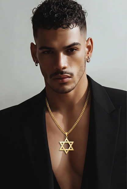 Star of David Pendant Necklace — Men’s & Unisex | Silver, Gold, Charcoal | 60cm Curb Chain