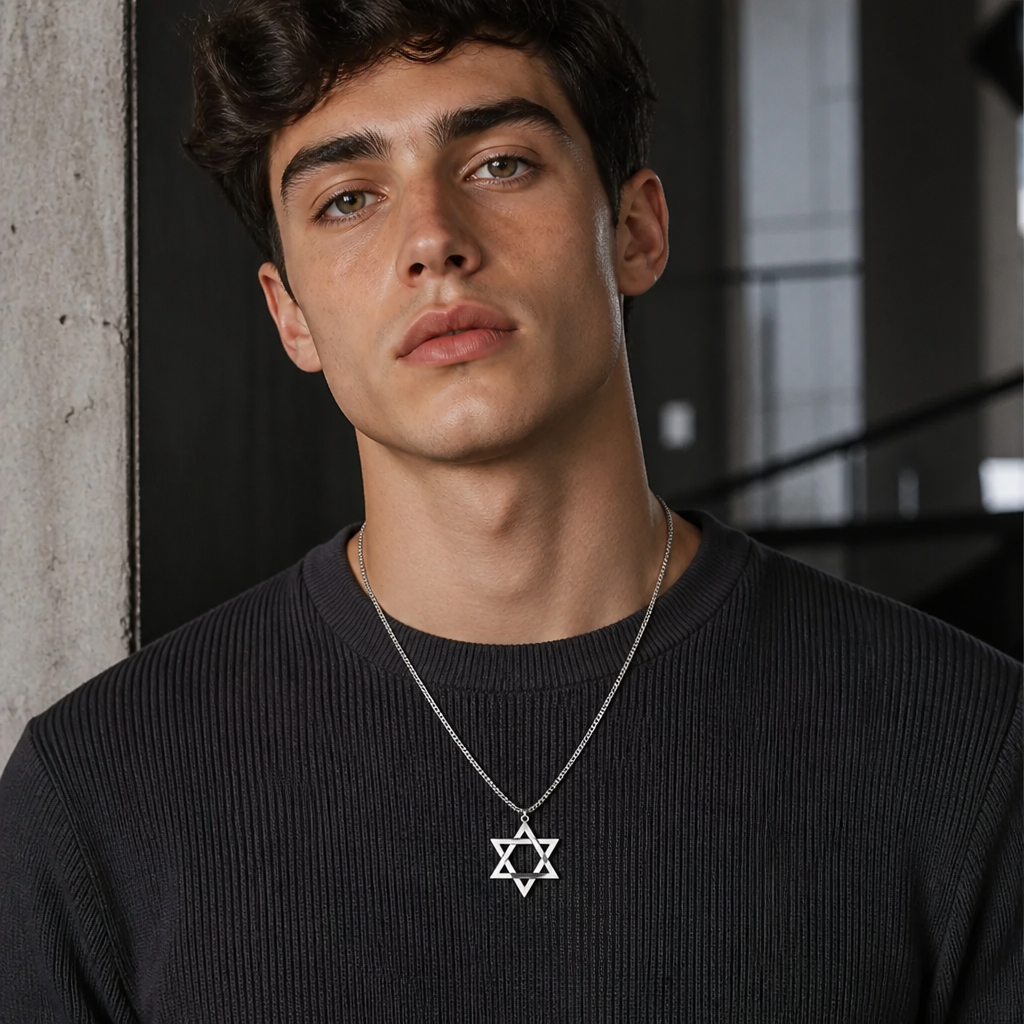 Star of David Pendant Necklace — Men’s & Unisex | Silver, Gold, Charcoal | 60cm Curb Chain
