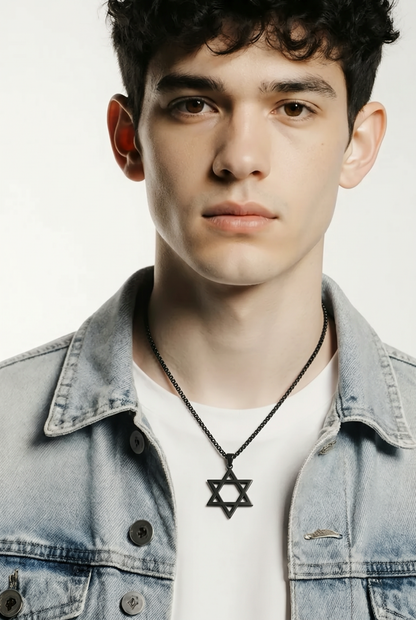 Star of David Pendant Necklace — Men’s & Unisex | Silver, Gold, Charcoal | 60cm Curb Chain