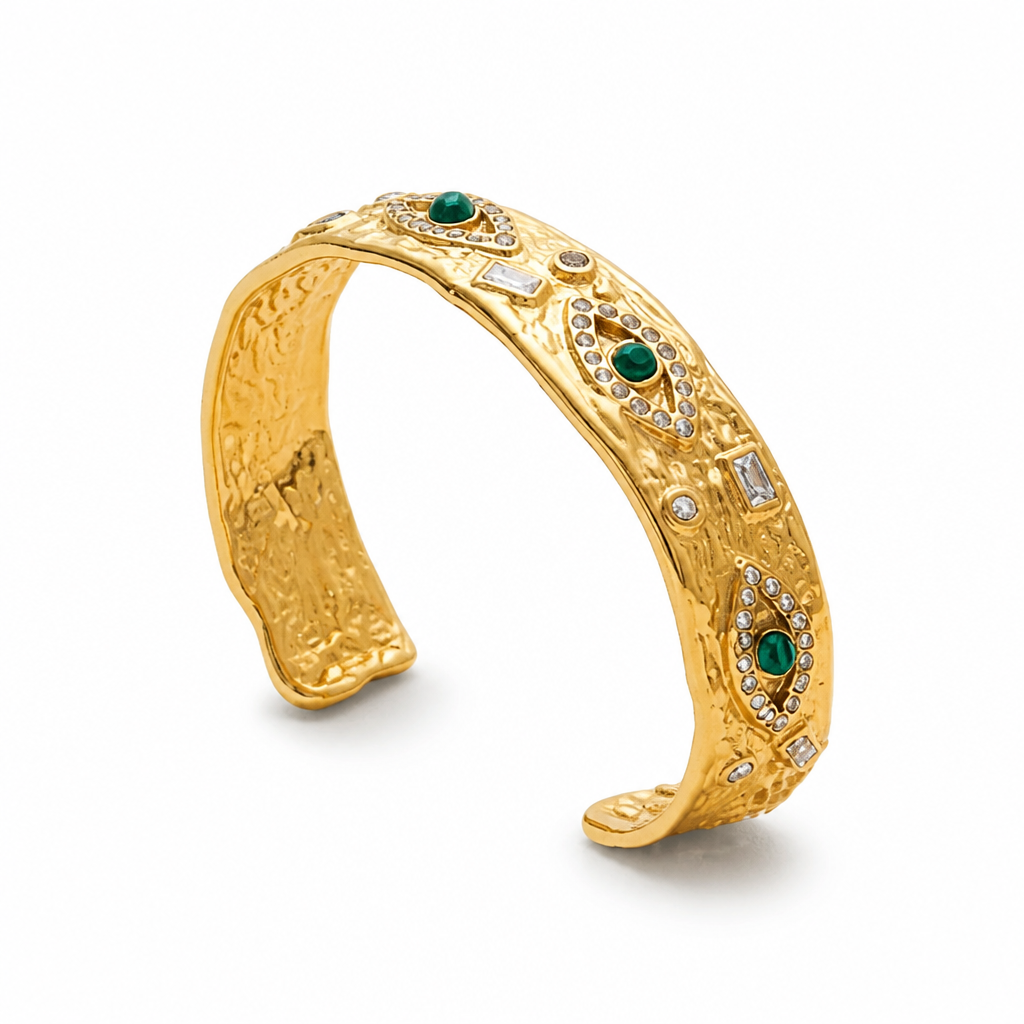 Evil Eye Cuff Bangle — 18K Gold, Waterproof