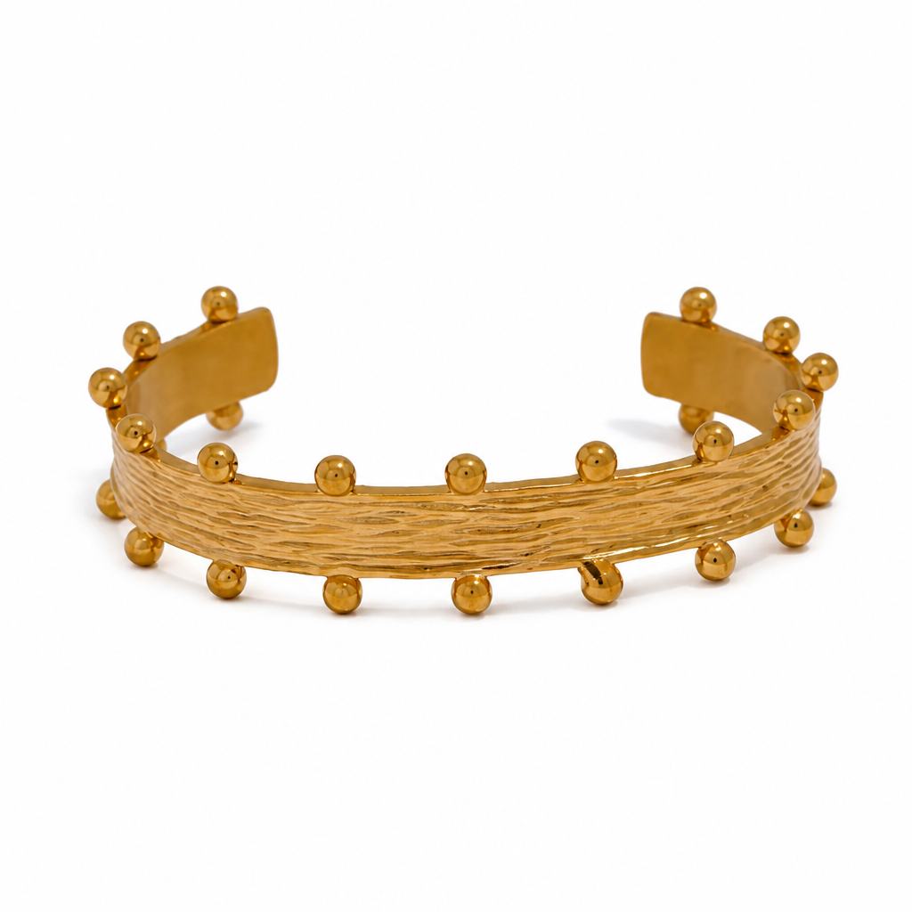 Wood Grain Textured Cuff Bangle — 18K Gold Plated Stainless Steel