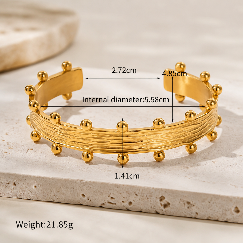 Wood Grain Textured Cuff Bangle — 18K Gold Plated Stainless Steel