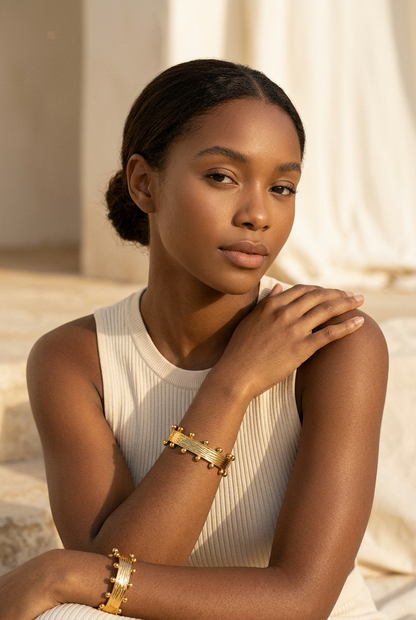 Wood Grain Textured Cuff Bangle — 18K Gold Plated Stainless Steel