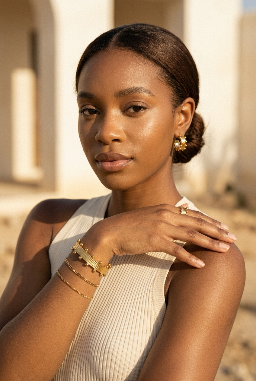 Wood Grain Textured Cuff Bangle — 18K Gold Plated Stainless Steel