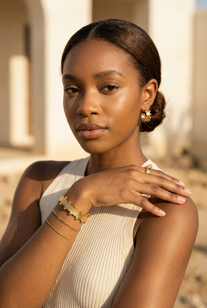 Wood Grain Textured Cuff Bangle — 18K Gold Plated Stainless Steel