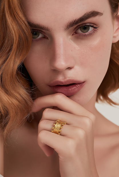 Wood Grain Textured Statement Ring — 18K Gold Plated