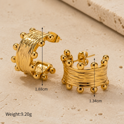 Wood Grain Textured Chunky Hoop Stud Earrings — 18K Gold Plated