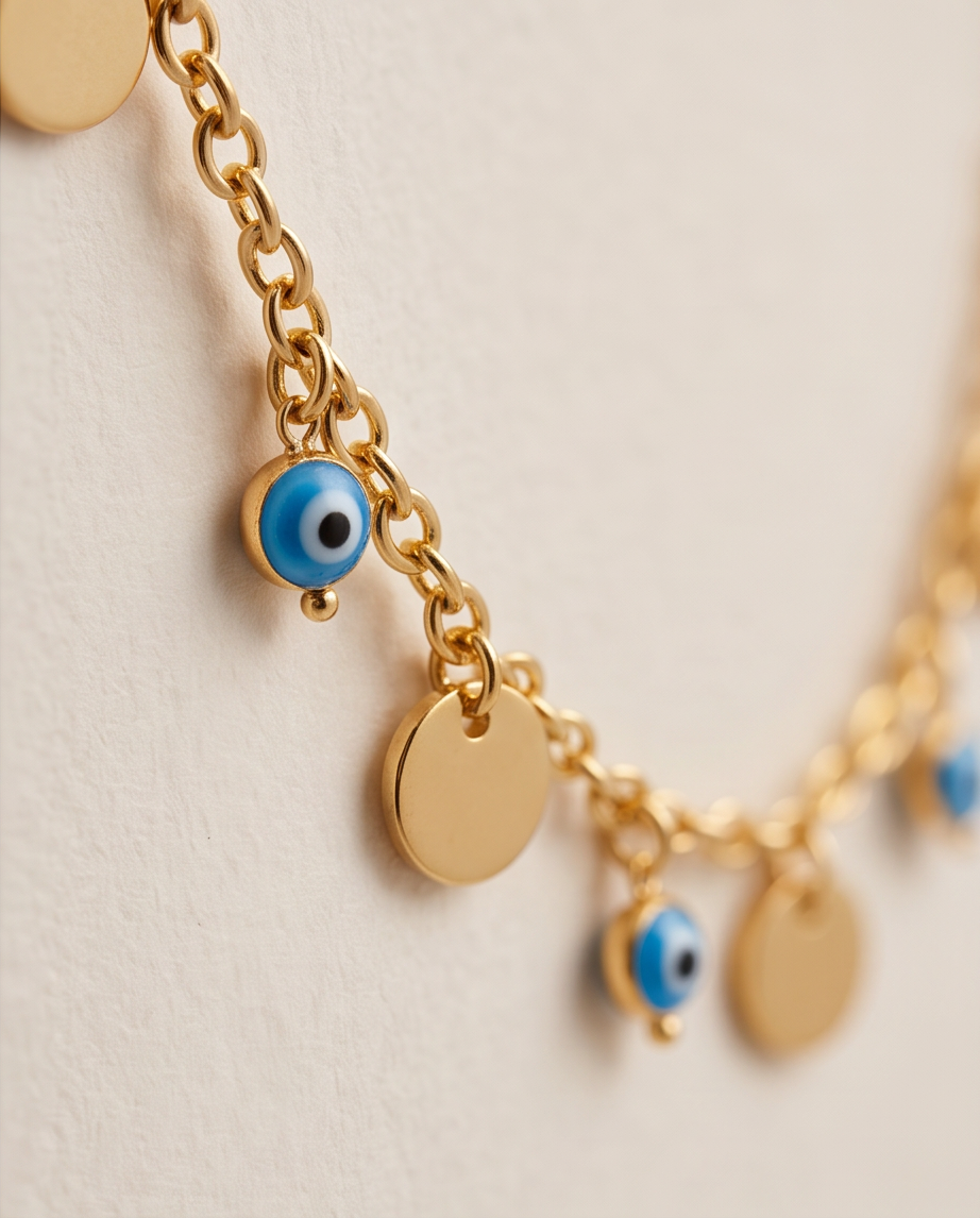 Evil Eye Charm Necklace in Antiallergenic Stainless Steel | Adjustable 40+5cm