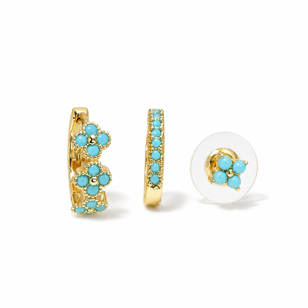 Blue and Gold CZ Earring Stack Set – 3 Piece Mix & Match Collection