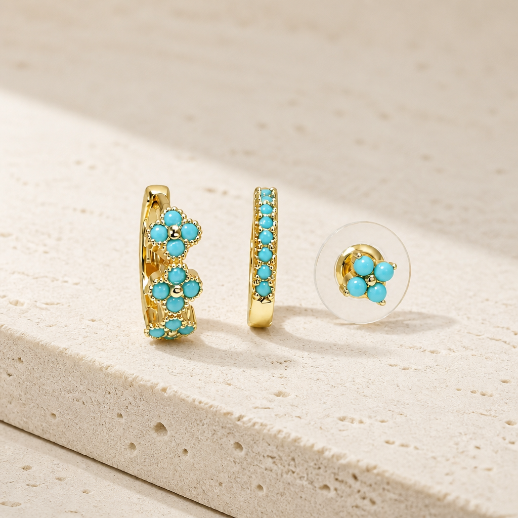 Blue and Gold CZ Earring Stack Set – 3 Piece Mix & Match Collection