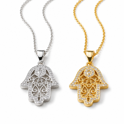 Hamsa Hand Pendant Necklace – Silver & Gold