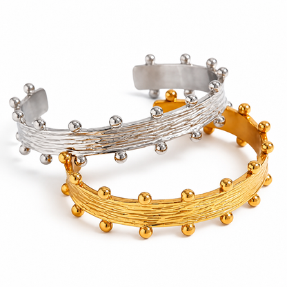 Wood Grain Textured Cuff Bangle — 18K Gold Plated Stainless Steel