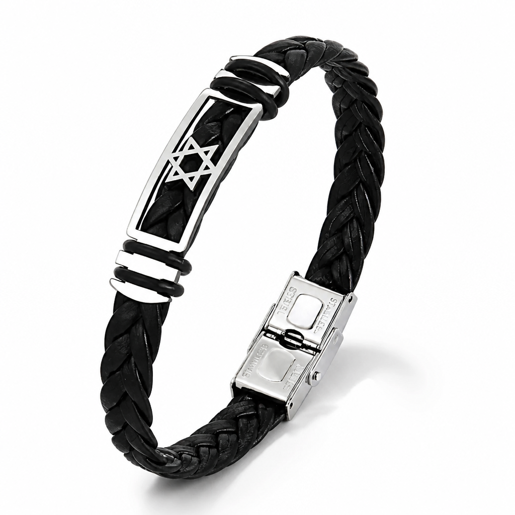 Men’s Star of David Braided Leather Bracelet – Magen David Jewish Bracelet | Stainless Steel Clasp | Unisex