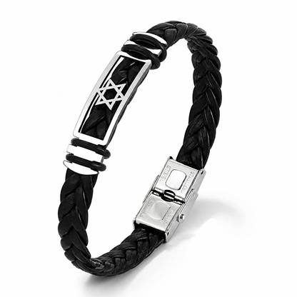 Men’s Star of David Braided Leather Bracelet – Magen David Jewish Bracelet | Stainless Steel Clasp | Unisex