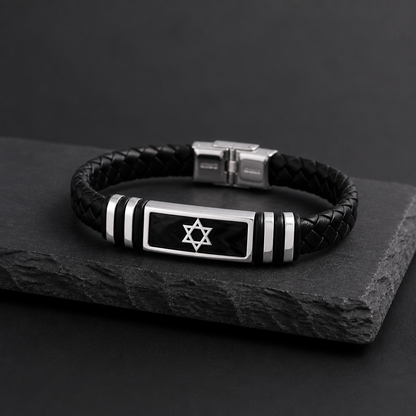 Men’s Star of David Braided Leather Bracelet – Magen David Jewish Bracelet | Stainless Steel Clasp | Unisex