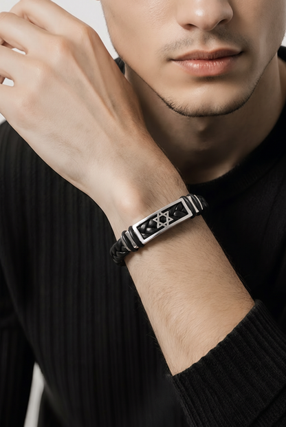Men’s Star of David Braided Leather Bracelet – Magen David Jewish Bracelet | Stainless Steel Clasp | Unisex