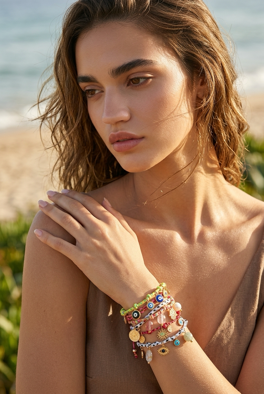 Handmade Rope Charm Bracelet — Evil Eye, Hamsa & Gemstone | Adjustable, Waterproof & Tarnish Free
