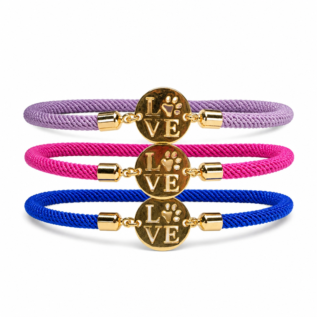 Love Paw Charm Adjustable Rope Bracelet – Gold Medallion, Pet Lover Gift