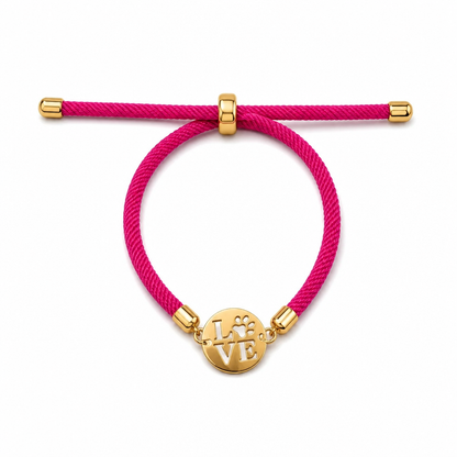 Love Paw Charm Adjustable Rope Bracelet – Gold Medallion, Pet Lover Gift