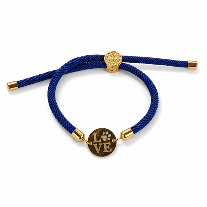 Love Paw Charm Adjustable Rope Bracelet – Gold Medallion, Pet Lover Gift