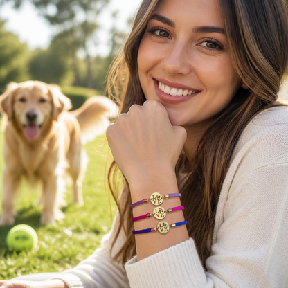 Love Paw Charm Adjustable Rope Bracelet – Gold Medallion, Pet Lover Gift