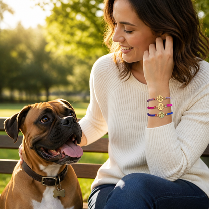 Love Paw Charm Adjustable Rope Bracelet – Gold Medallion, Pet Lover Gift