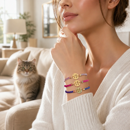 Love Paw Charm Adjustable Rope Bracelet – Gold Medallion, Pet Lover Gift